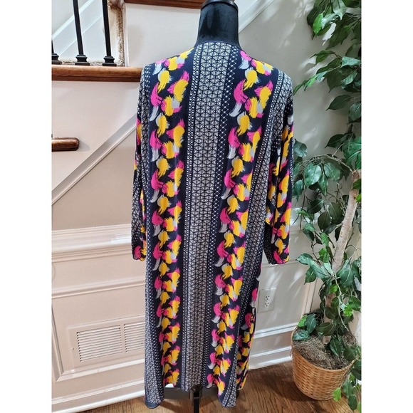 Multicolor Women's 100% Rayon Long Sleeve Casual Open Front Long Kimono Large - Picture 8 of 10